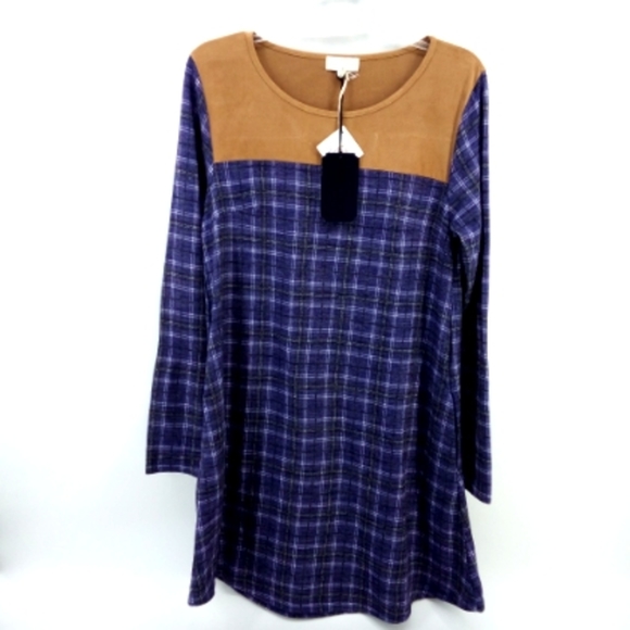 NWT Simply Southern Collection Midnight Montana Dress Elbow Pads Blue Plaid M - Picture 3 of 14